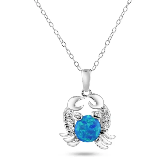 Cangrejo de plata de ley 925 rodiada con circonita cúbica y ópalo sintético central – BGP01070BLU
