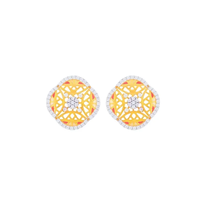 Captivating Minakari Earrings With CZ in 22K Gold