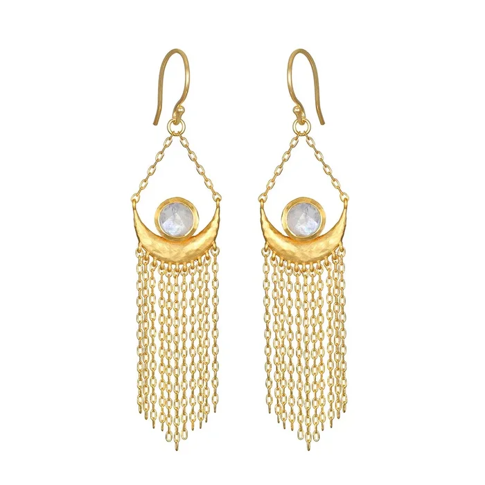 Cascade of Starlight Moonstone Fringe Drop Earrings