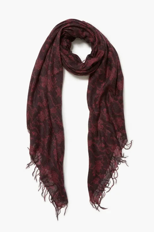 Cashmere and Silk Scarf Wine Kantha Floral
