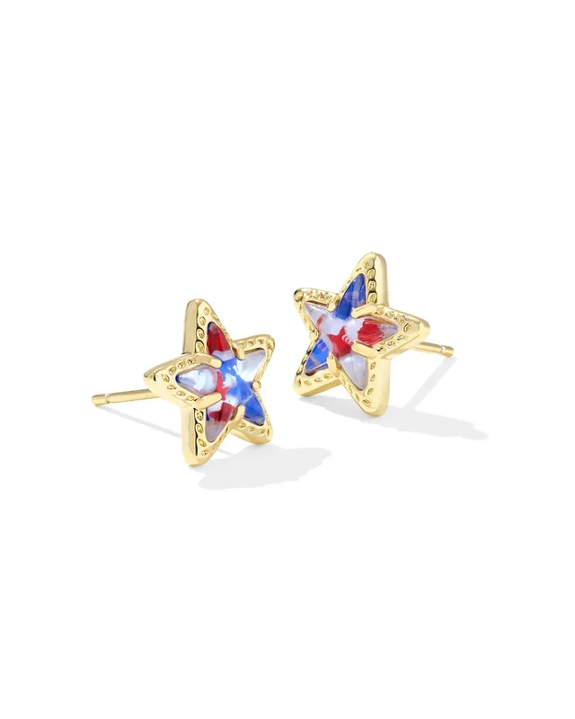 Cassidy Stud Earrings in Red White & Blue Star Illusion Glass