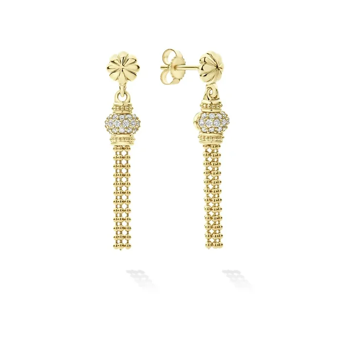 Caviar Gold 18K Gold Caviar Tassel Diamond Earrings