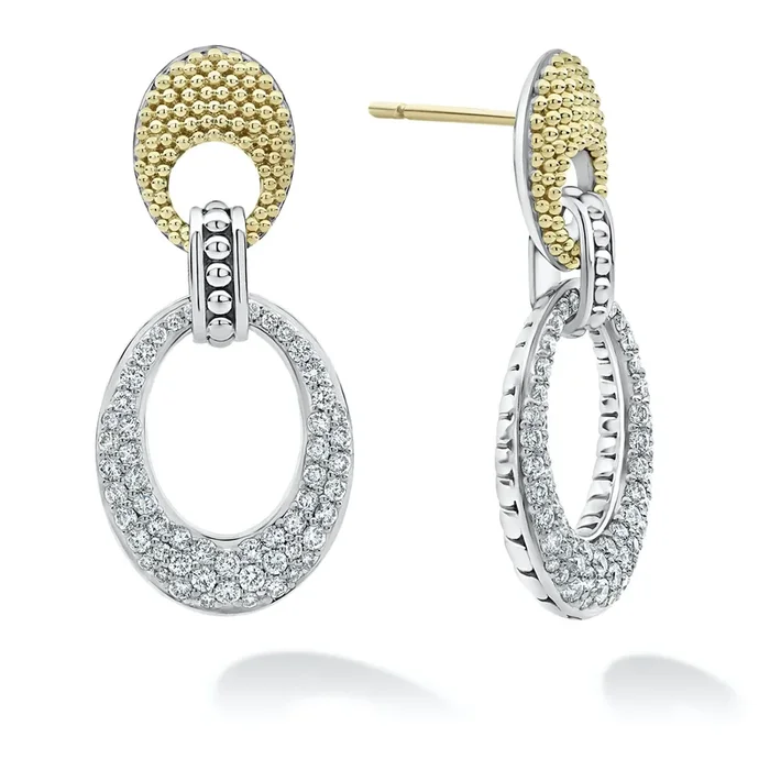 Caviar Lux Caviar Oval Diamond Drop Earrings