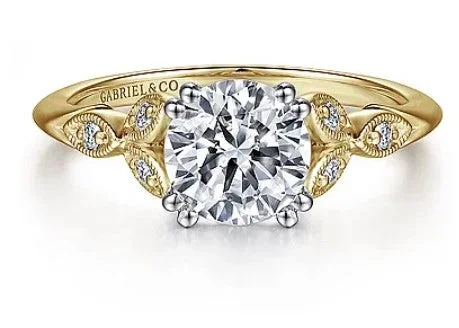 Celia – 14K White-Yellow Gold Round Diamond Engagement Ring (setting only)