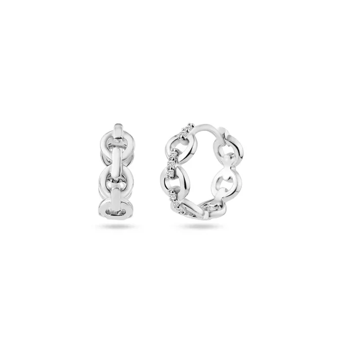Chain Link CZ Huggie Hoop Earring 13.2mm – STE01353