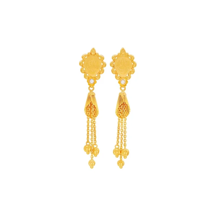 Charming Long Earrings With CZ in 22K Gold