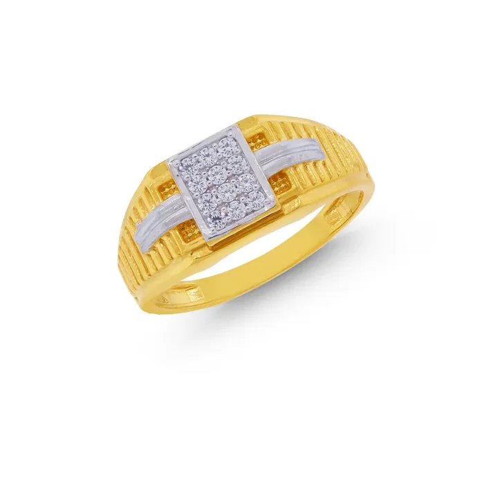 Charming Two tone Men’s Ring With CZ in 22K Gold