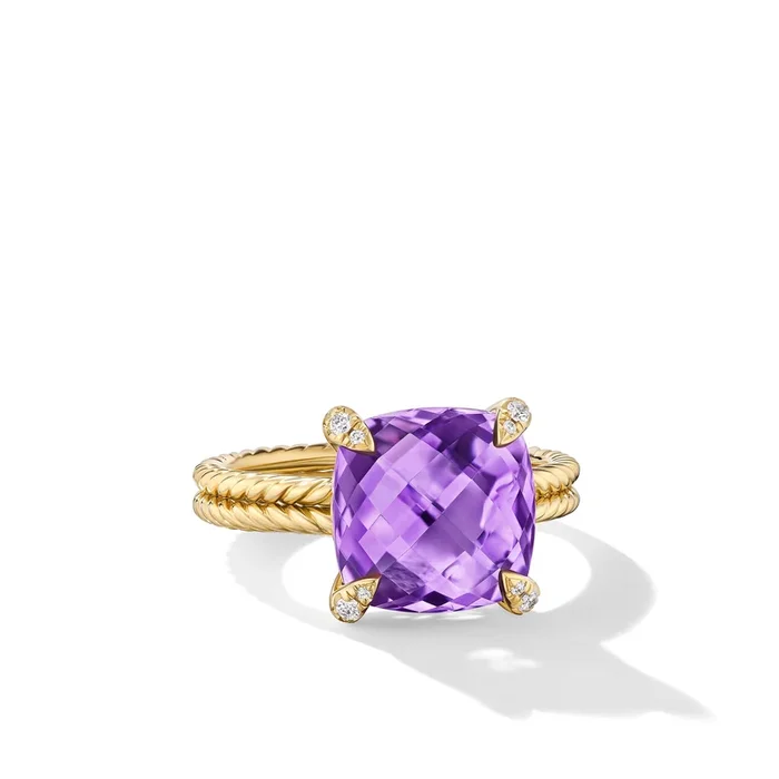Chatelaine® Ring in 18K Yellow Gold with Amethyst and Diamonds, 11mm