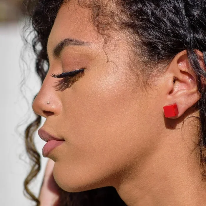 Cherry Red Midi Cube Stud Earrings