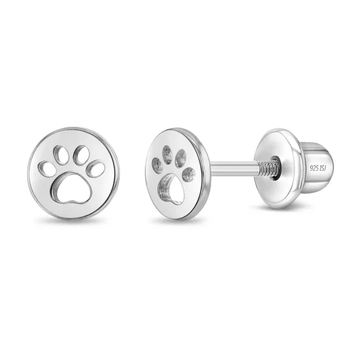 Children’s Sterling Silver Dog Paw Coin Earrings