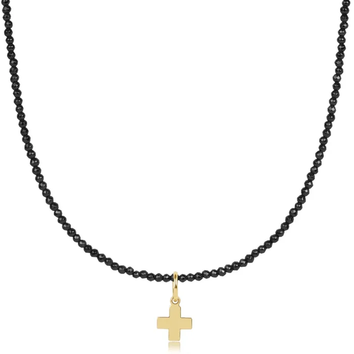 choker faceted hematite 2mm bead – signature cross gold charm
