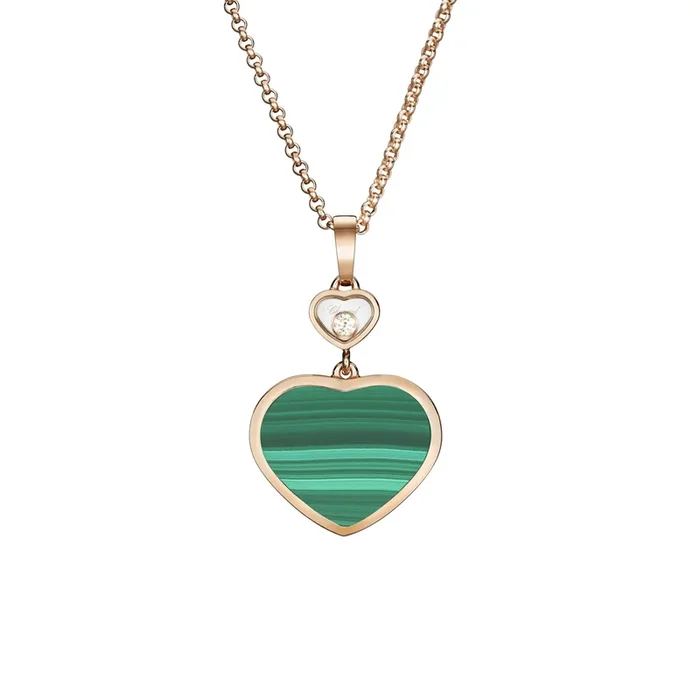 Chopard Happy Hearts necklace in rose gold, diamonds, and malachite – Lepage