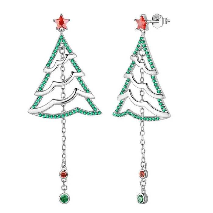 Christmas Tree Drop Dangle Earrings Jewelry Women Girls Christmas Gift Sterling Silver