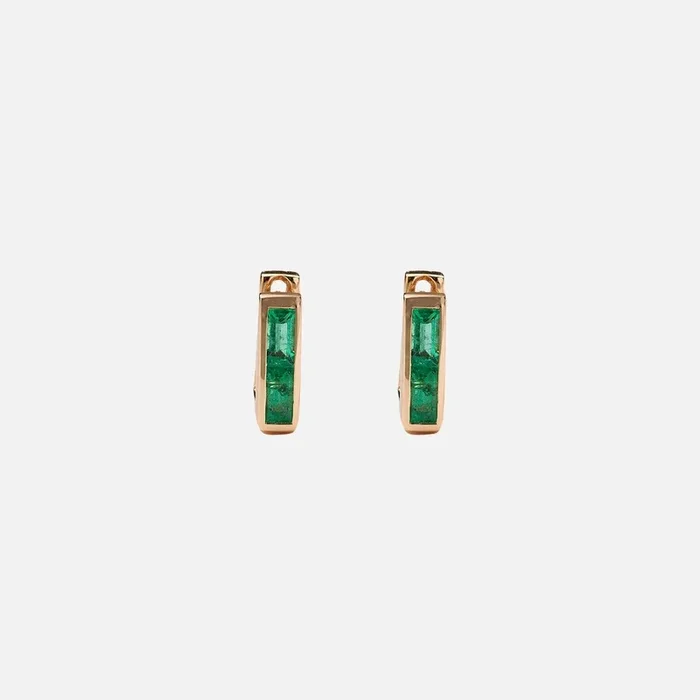 Chubby Emerald Square Huggie Earrings