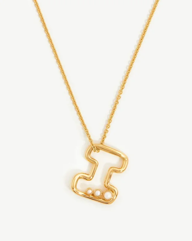 Chubby Pearl Initial Pendant Necklace – Initial I | 18ct Gold Vermeil/Pearl