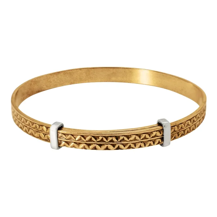 Cinching Belt Bangle in Antiqued Bronze – Zigzag Pattern