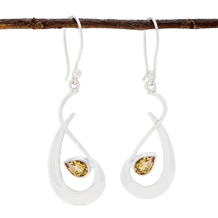Citrine African Eleanor Solitaire Dangle Yellow Sterling Silver Earring