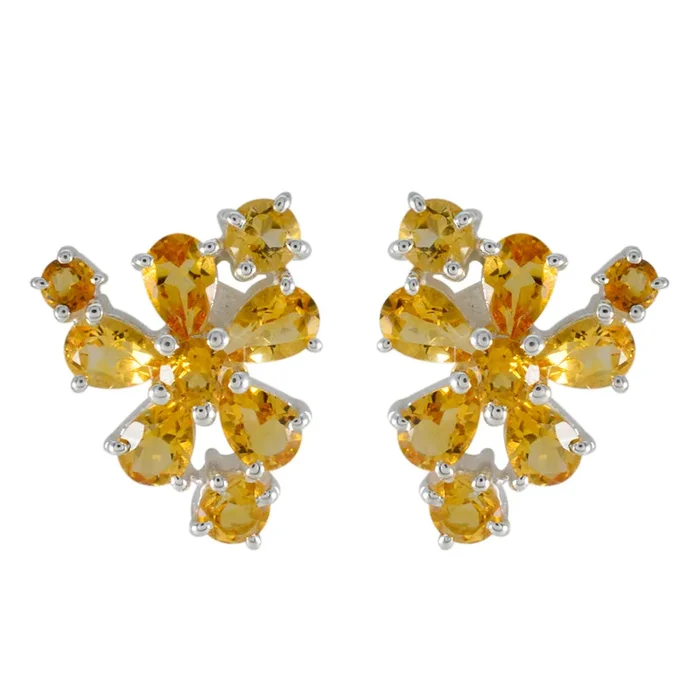 Citrine African Giulia multiple Stud Yellow 925 Sterling Silver Earring