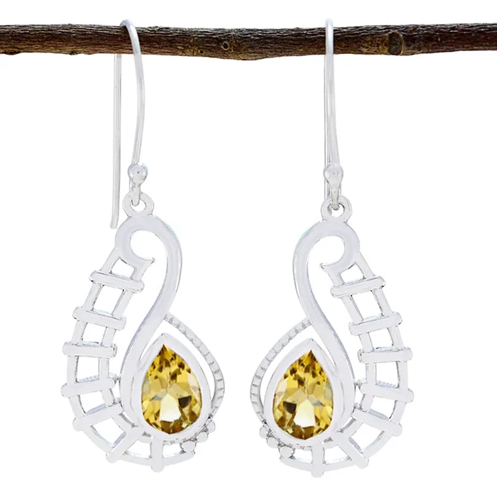 Citrine African Isla Solitaire Dangle Yellow 925 Sterling Silver Earring