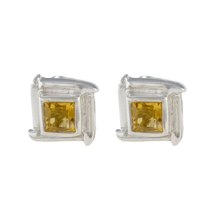 Citrine American Aiko Solitaire Stud Yellow 925 Silver Earring