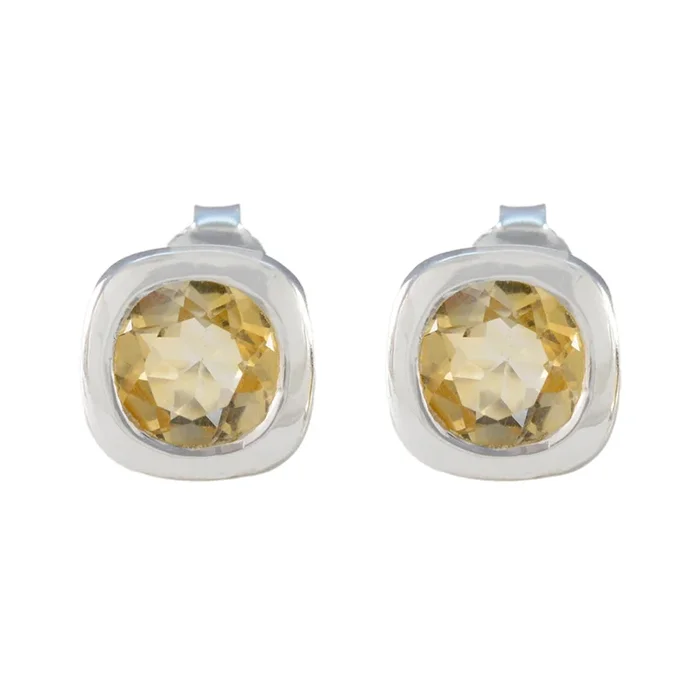 Citrine American Mei Solitaire Stud Yellow 92.5 Silver Earring