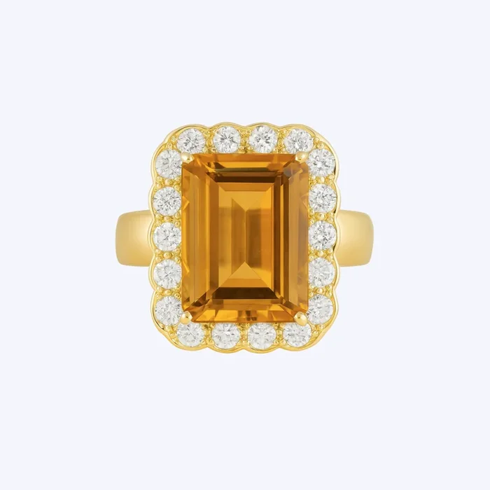 Citrine and Diamond Halo Ring