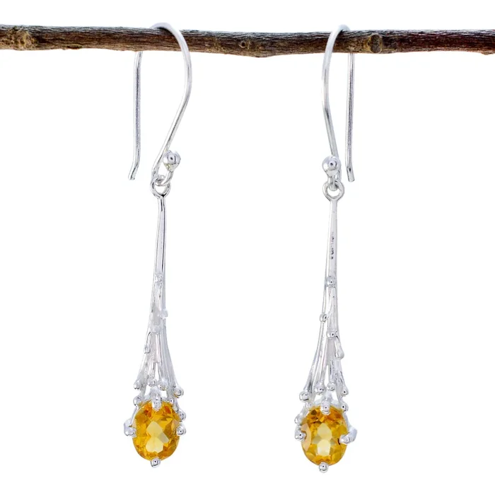 Citrine Australian Lili Solitaire Dangle Yellow 925 Sterling Silver Earring