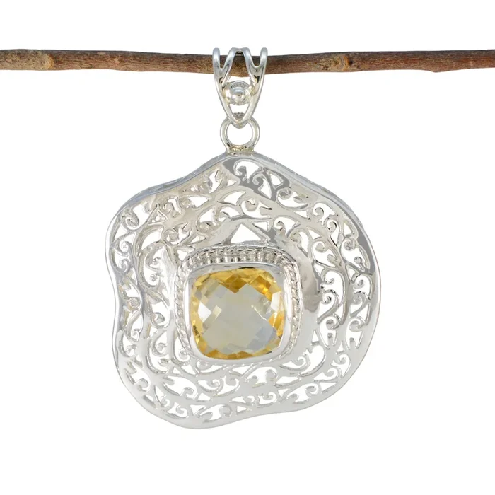 Citrine Chunky Spanish 92.5 Silver Solitaire Lucy Retro Yellow Pendant Jewellery