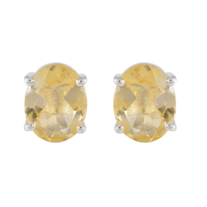 Citrine Egyptian Micaela Solitaire Stud Yellow Silver Earring