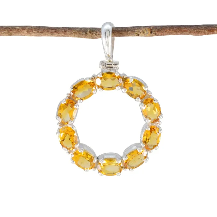 Citrine Eye-catching Turkish 92.5 Silver deka Luisa Signet Yellow Pendant Jewellery
