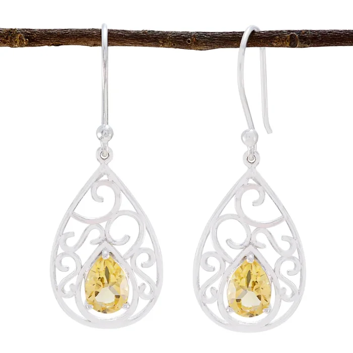 Citrine German Isabelle Solitaire Dangle Yellow 925 Silver Earring