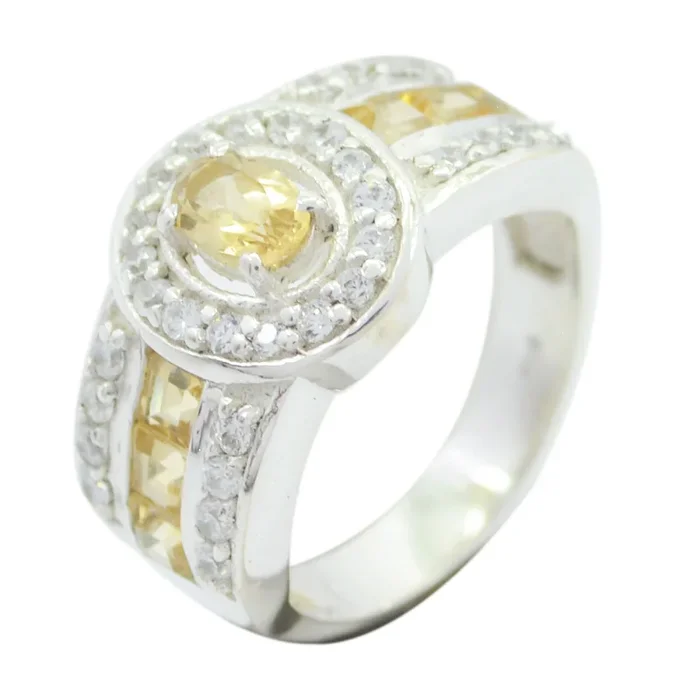 Citrine Halo African Sterling Silver Yellow Gems Eye-catching Abstract Ring Jewelry