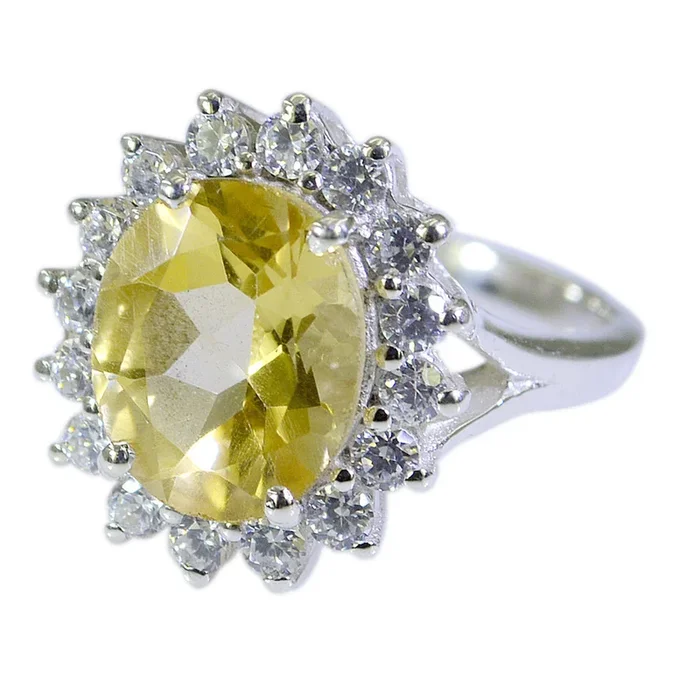 Citrine Halo German 925 Silver Yellow Gems Eye-catching Abstract Ring Jewellery