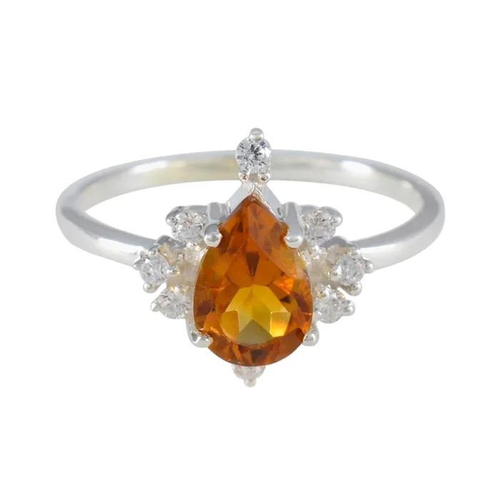 Citrine Halo Japanese 92.5 Silver Yellow Gemstone Delicate Contemporary Ring Jewellery