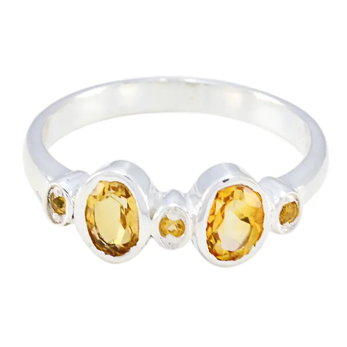 Citrine Halo Japanese Silver Yellow Gemstones Dainty Boho Ring Jewelry
