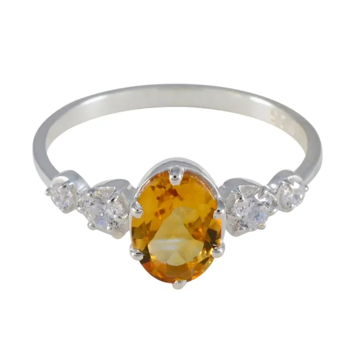 Citrine Halo Korean 925 Sterling Silver Yellow Gems Elegant Graceful Ring Jewellery