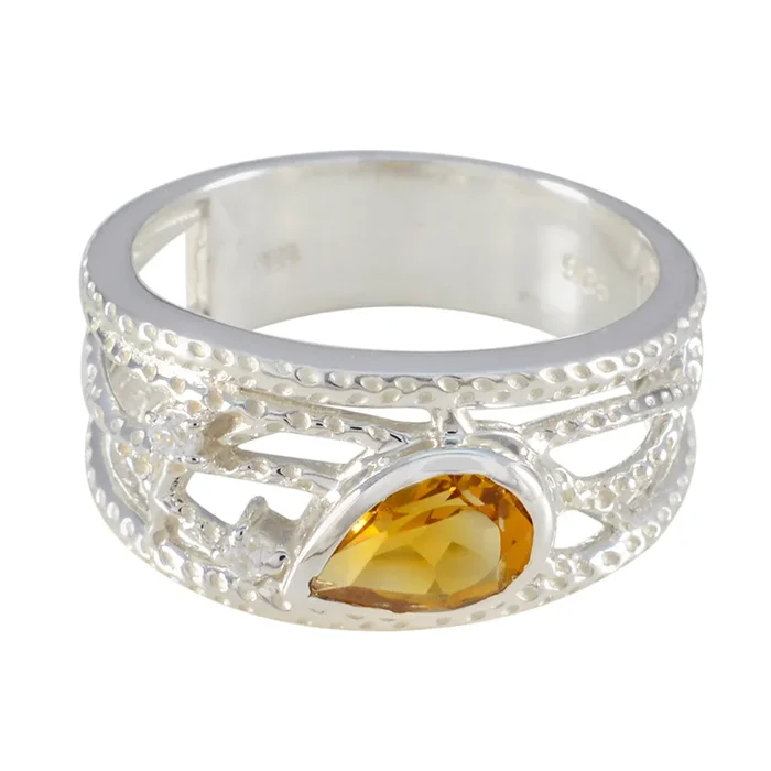 Citrine Halo Russian 925 Sterling Silver Yellow Gemstone Eye-catching Trendy Ring Jewellery