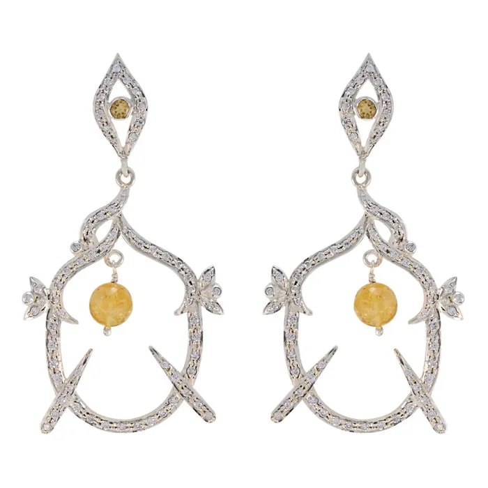 Citrine Indian Lakshmi multiple Stud Yellow Silver Earring