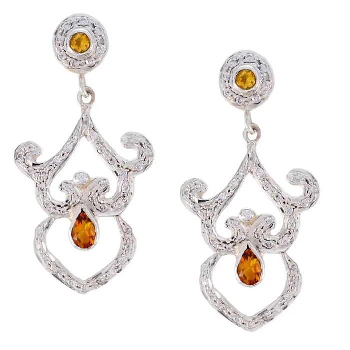 Citrine Indian Meera multiple Stud Yellow Silver Earring