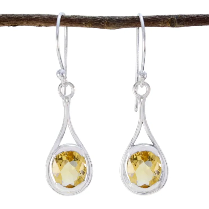 Citrine Italian Harper Solitaire Dangle Yellow Silver Earring