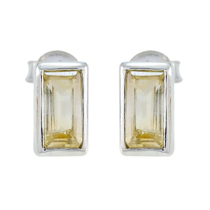 Citrine Japanese Grace Solitaire Stud Yellow 92.5 Silver Earring