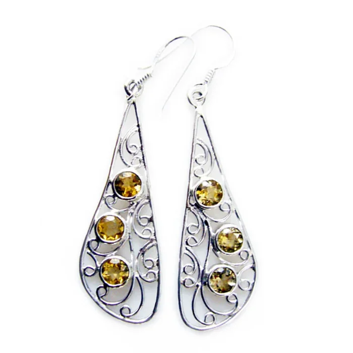 Citrine Japanese Pilar multiple Dangle Yellow 925 Sterling Silver Earring