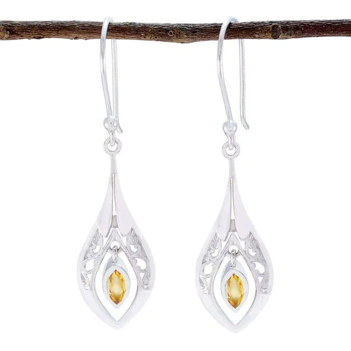 Citrine Latin American Isabel Solitaire Dangle Yellow 925 Sterling Silver Earring