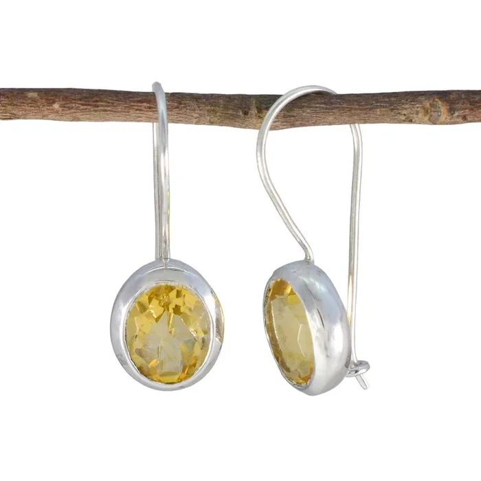 Citrine Latin American Lucia Solitaire Dangle Yellow Silver Earring