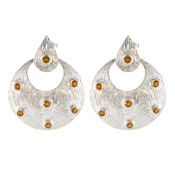 Citrine Latin American Xiu multiple Stud Yellow 925 Sterling Silver Earring