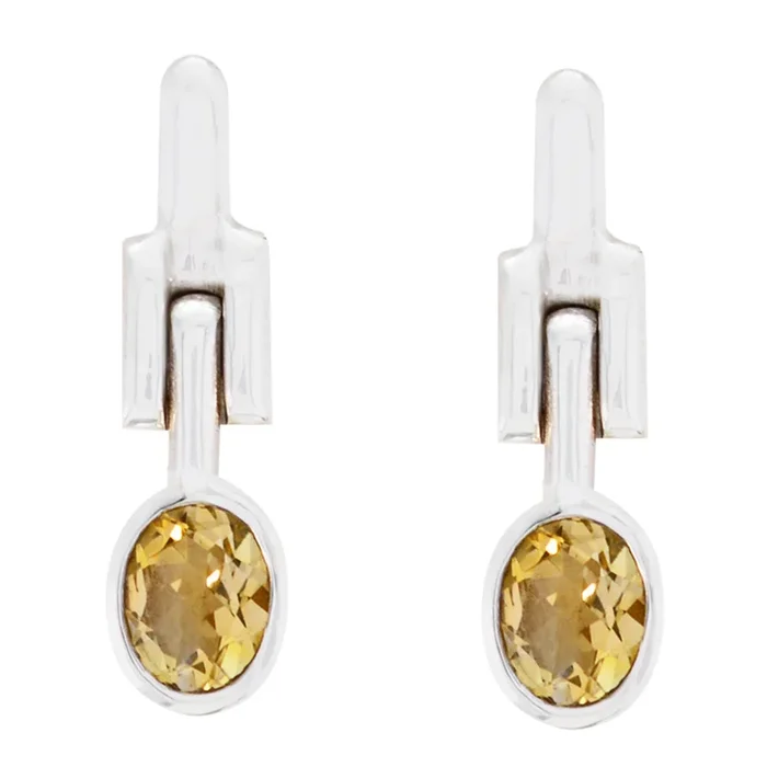 Citrine Moroccan Yuna Solitaire Stud Yellow Sterling Silver Earring