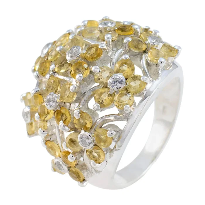 Citrine multiple African 925 Sterling Silver Yellow Gemstone Statement Floral Ring Jewelry