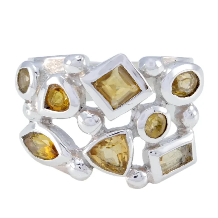 Citrine multiple Egyptian Silver Yellow Gemstones Eye-catching Modern Ring Jewelry