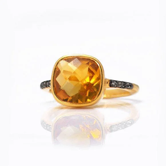 Citrine Pave Cushion Bezel Set Stacking Ring: November Birthstone