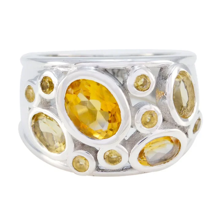 Citrine quarter French 925 Sterling Silver Yellow Gems Essential Modern Ring Jewelry